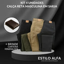 CALÇA RETA MASCULINA EM SARJA - KIT 4 UNIDADES (COD 2)