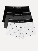 Cuecas Lacoste Trunk Casual Stretch Signature Preta/Chumbo/Branca Pack 3UN